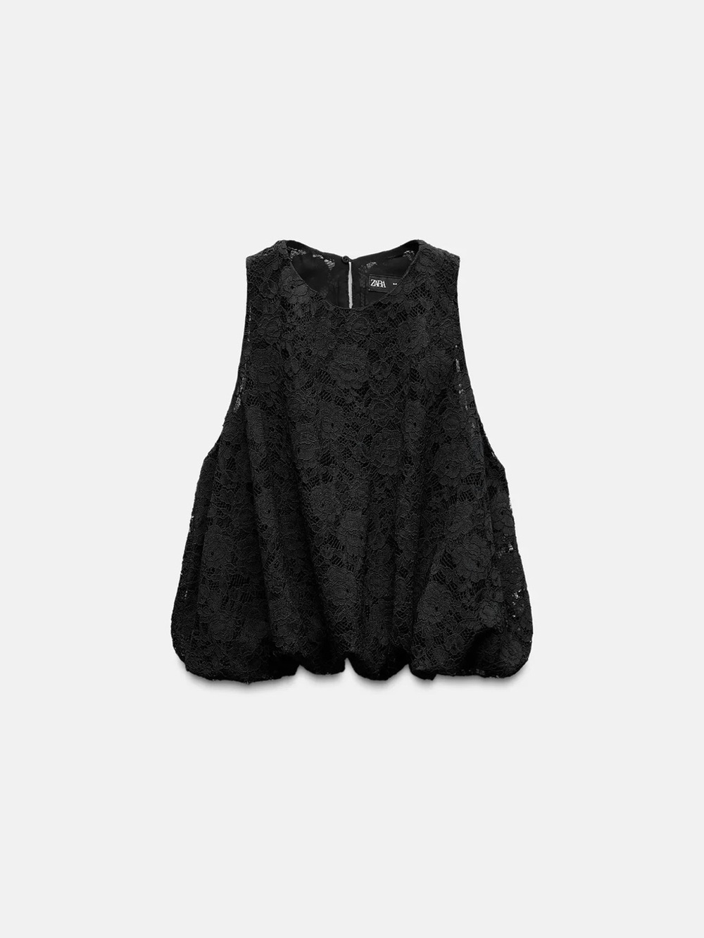 Zara Women's Black Lace Sleeveless Bubble Hem Top